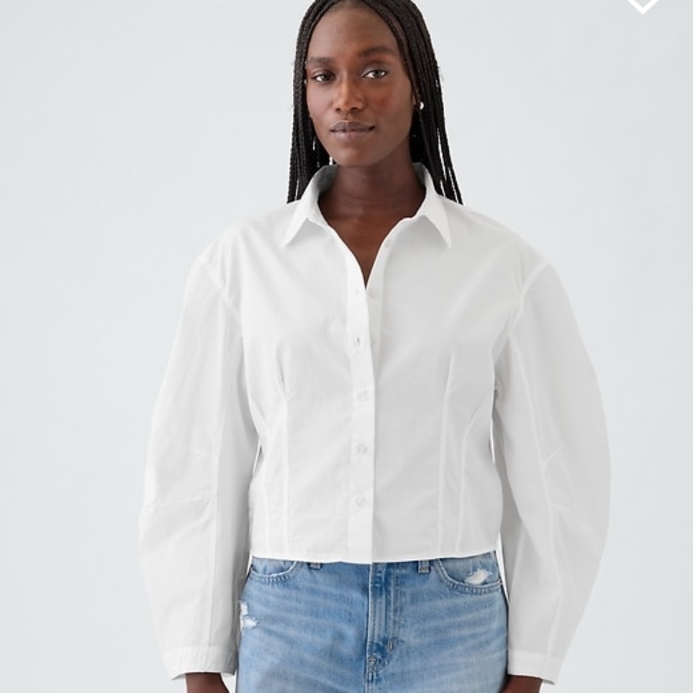 NWT GAP Organic Cotton Poplin Barrel-Sleeve Crop Shirt